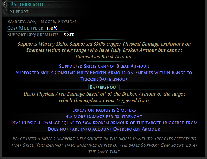PoE2 update 0.2.0 dawn of the hunt New Support Gem Battershout